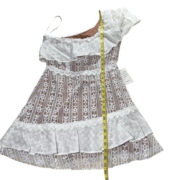 For‎ Love & Lemons White Lace Lovebird Mini Dress Size Large Pockets Flirty NWT - Picture 7 of 16
